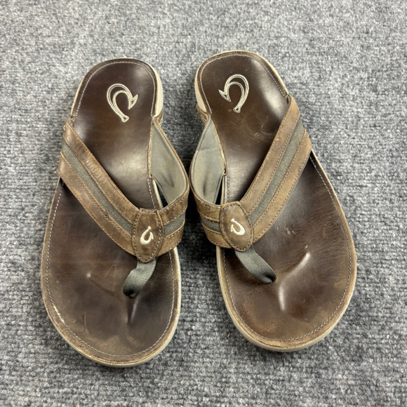 OLUKAI Men’s Brown Leather Ikoi Sandals Flip Flops size: 11 - Picture 2 of 7